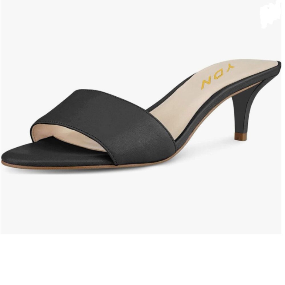 YDN Black Comfy Kitten Lo Heel Mules Slip on Clog Sandals Open Toe Dress Shoes